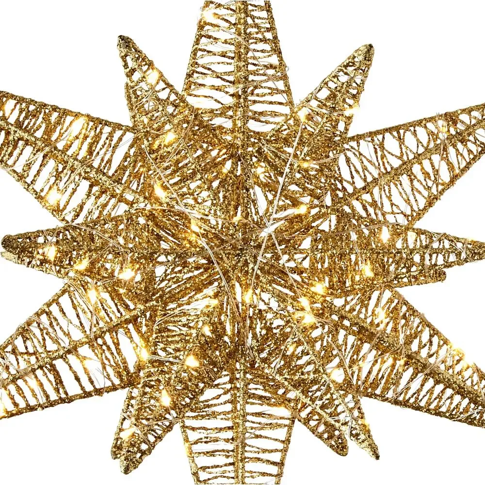 Champagne Gold Glitter Star Light Up LED Christmas Tree Topper 15.5